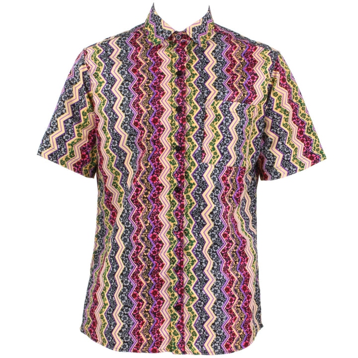 Regular Fit Short Sleeve Shirt - Floral Zig Zag Abstract