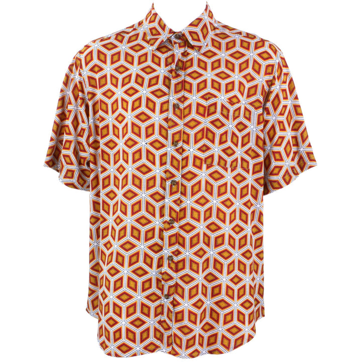 Regular Fit Short Sleeve Shirt - Orange & Red Abstract Diamonds