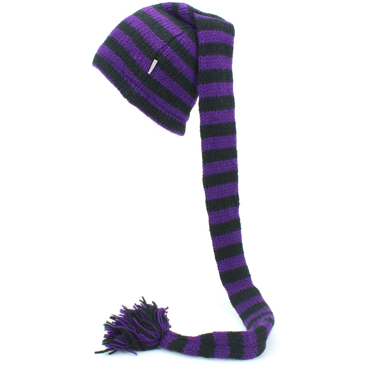 Wool Knit 'Tinky Winky' Tail Beanie Hat - Purple & Black