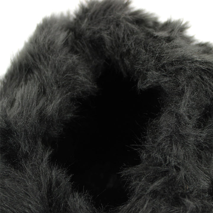 Suede Effect Hat and Faux Fur Cuff and Lining - Black