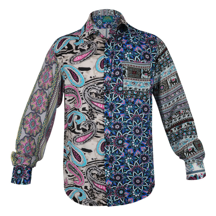 Regular Fit Long Sleeve Shirt - Random Mixed Panel Paisley Floral