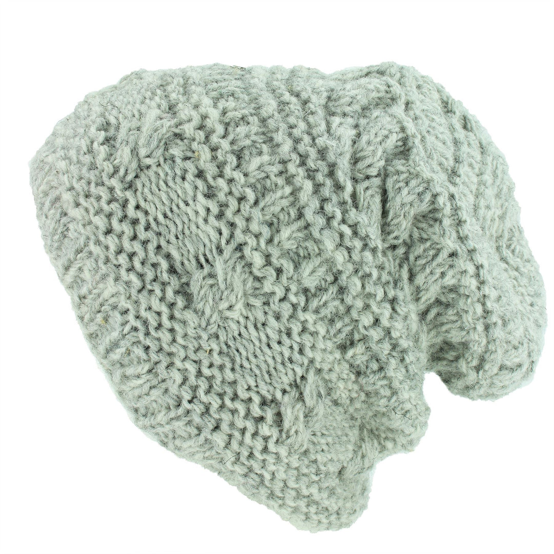 Wool Knit Beanie Hat - Light Grey