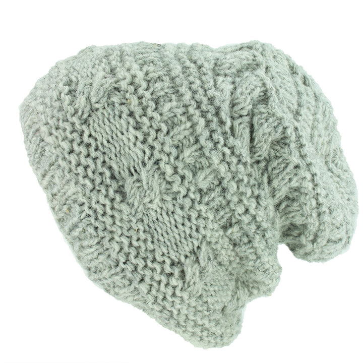 Wool Knit Beanie Hat - Light Grey
