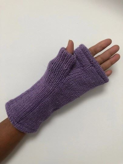 Wool Knit Fleece Lined  Wrist Warmers - Plain Lilac
