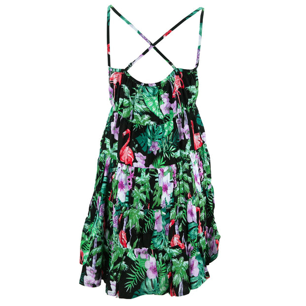 Tier Drop Summer Dress - Monstera Flamingos Rayon