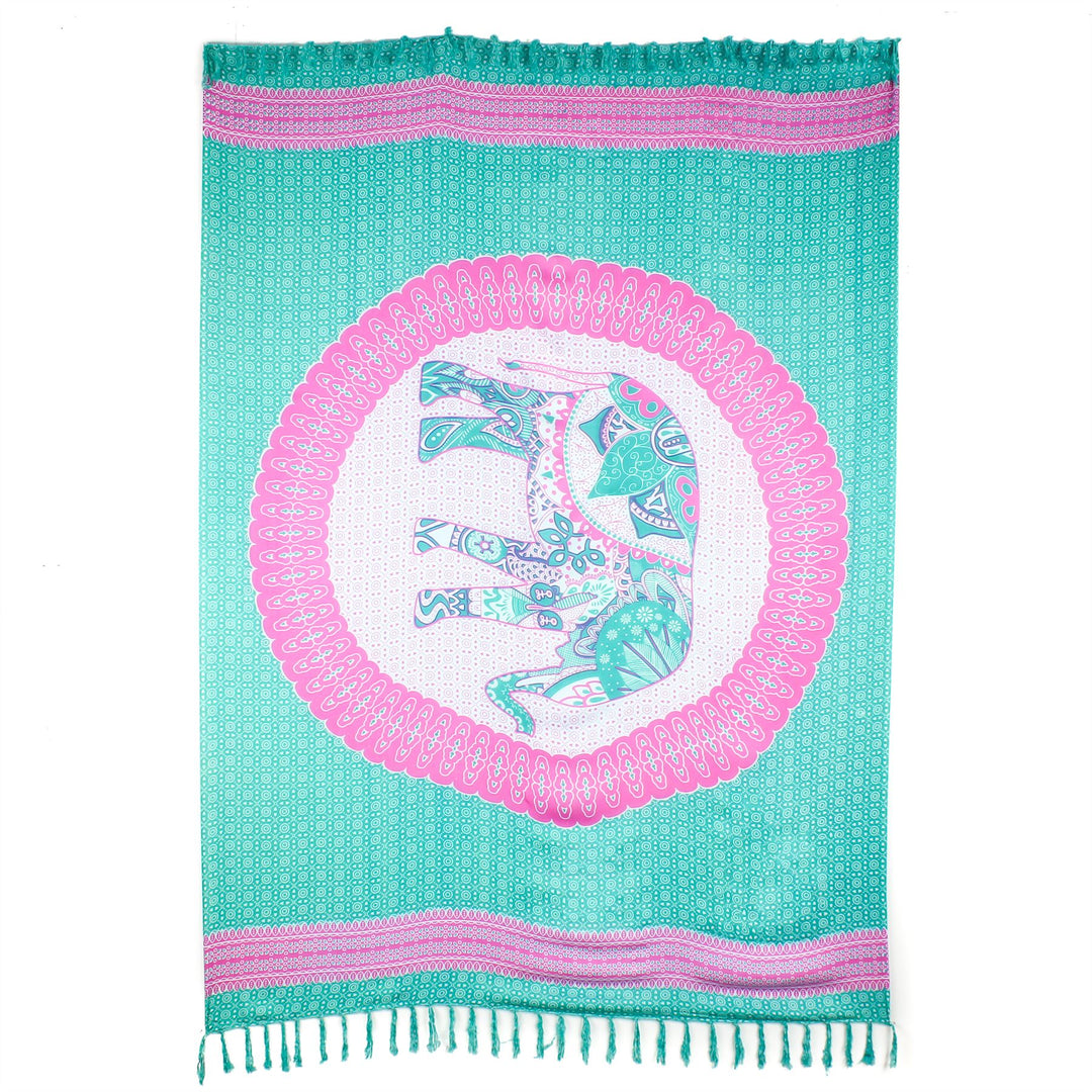 Viscose Rayon Sarong - Elephant Mandala - Green & Pink
