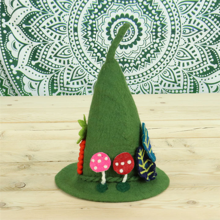 LoudElephant Handcrafted Wool Felt Hat from Nepal - Mystical Woodland Green