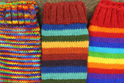 Hand Knitted Wool Leg Warmers - Stripe Dark Rainbow