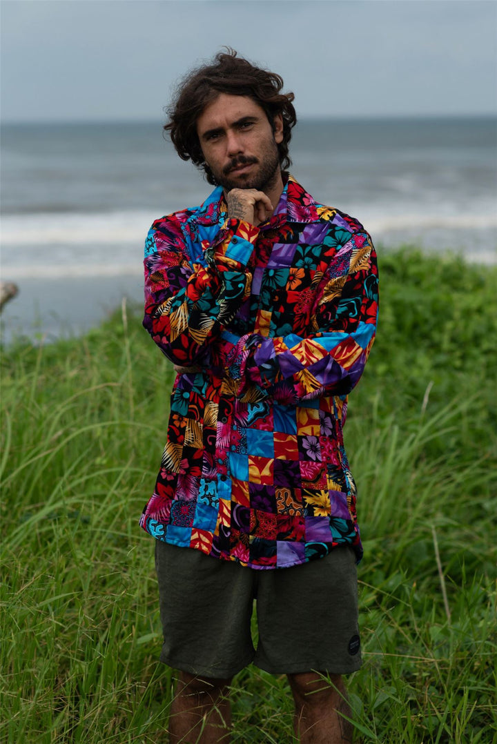 Regular Fit Long Sleeve Shirt - Paradise Patchwork Small