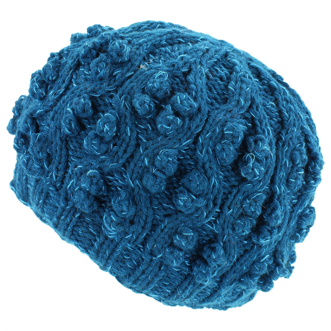 Acrylic Knit Beanie Hat - Blue