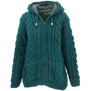 Women's Wool Cable Knit Hooded Jacket - Teal