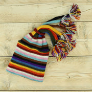 Hand Knitted Beanie Fountain Tassel Hat - Stripe Progress Rainbow