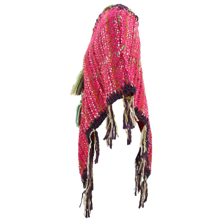 Stripe Crochet Poncho Long - Pink