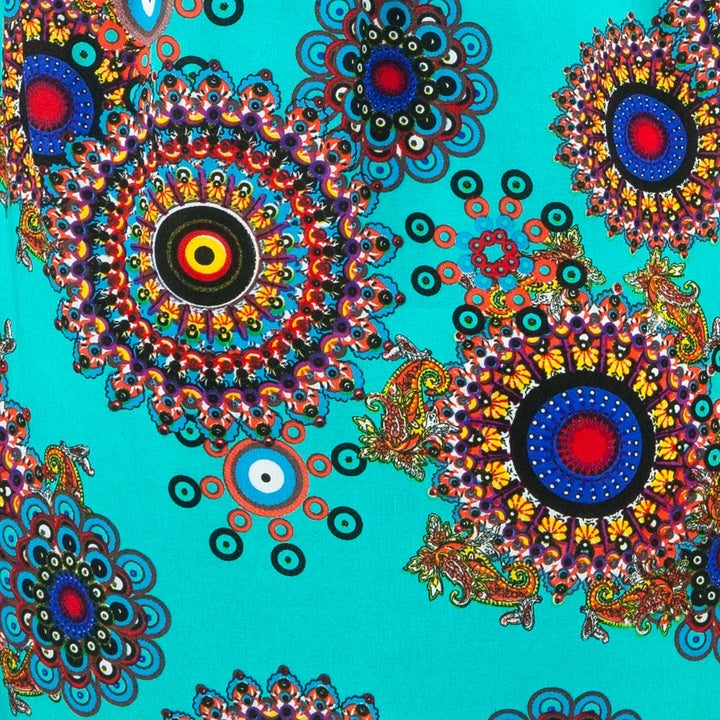 Halterneck Wrinkle Dress - Turquoise Fractal Suzani