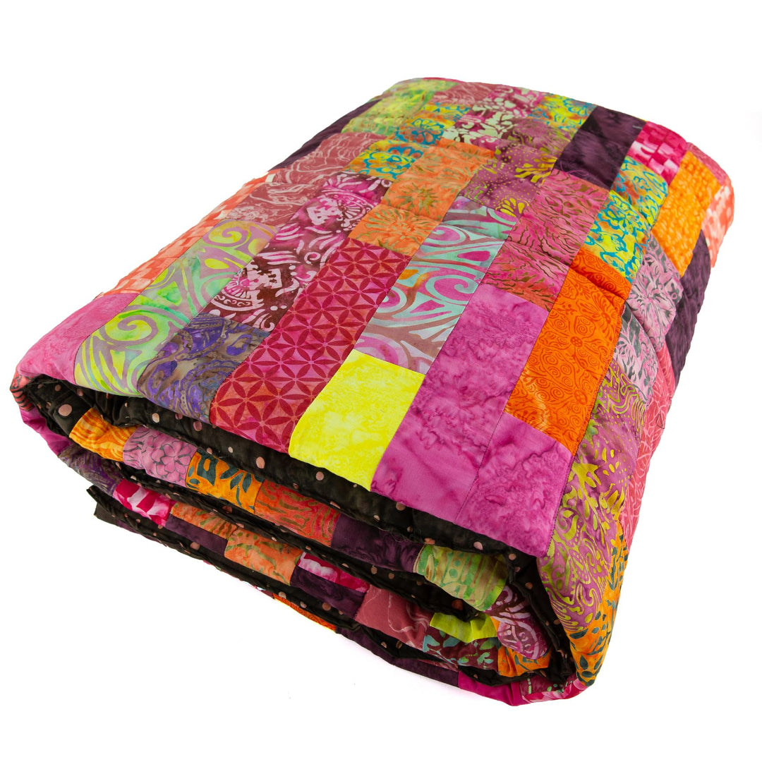 Handmade Quilted Patchwork Batik Printed Bedspread - Rose