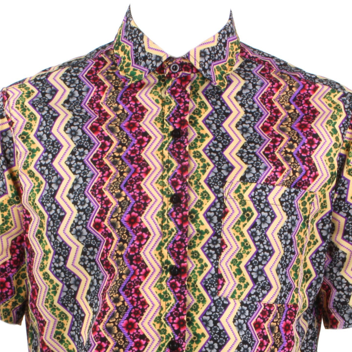 Regular Fit Short Sleeve Shirt - Floral Zig Zag Abstract