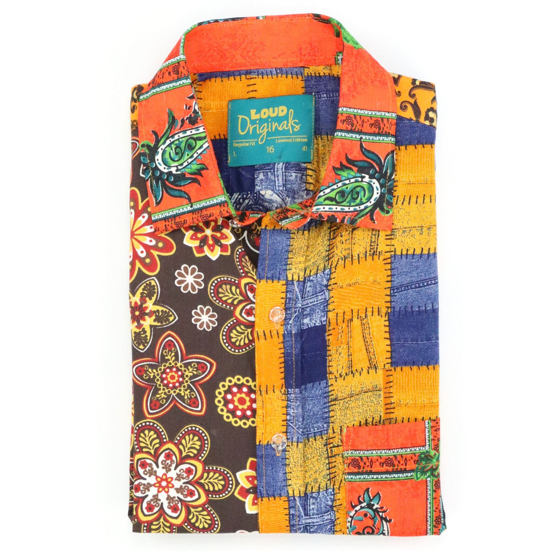 Regular Fit Short Sleeve Shirt - Orange Random Mixed Panel