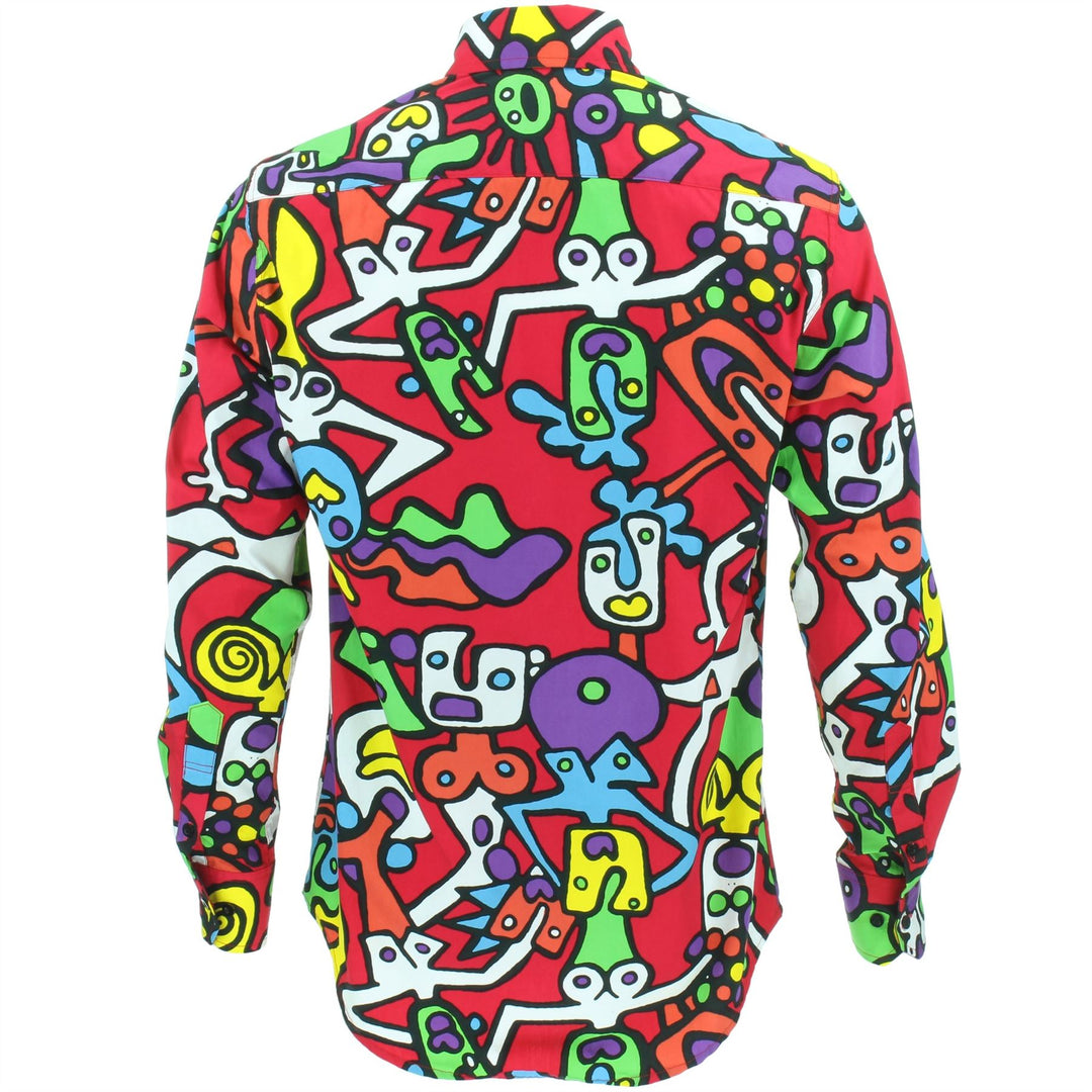 Tailored Fit Long Sleeve Cotton Shirt - Tiffy Print - Red