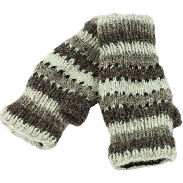 Wool Knit Arm Warmer - Stripe - Oatmeal Grey
