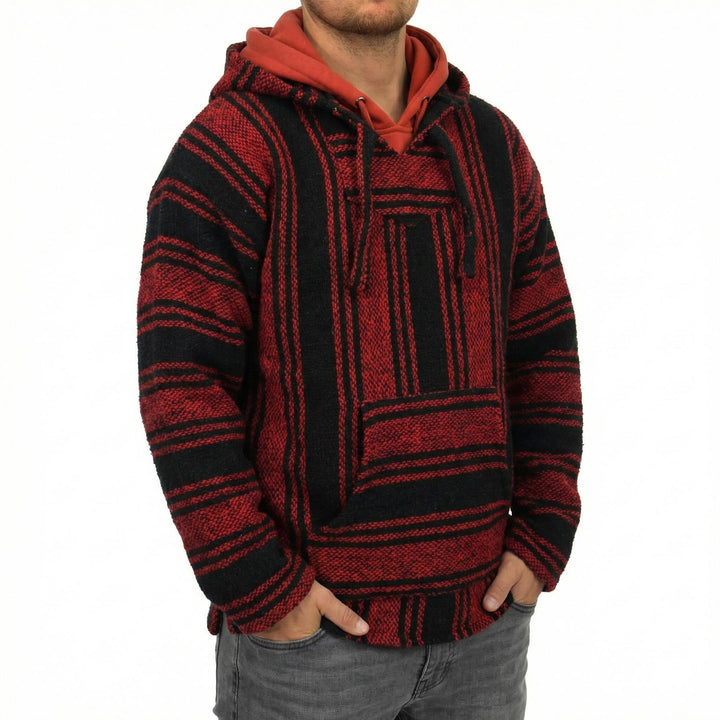 Recycled Mexican Baja Jerga Hoody - Red Black