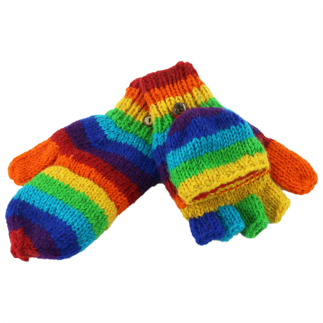 Wool Knit Shooter Gloves - Stripe Rainbow