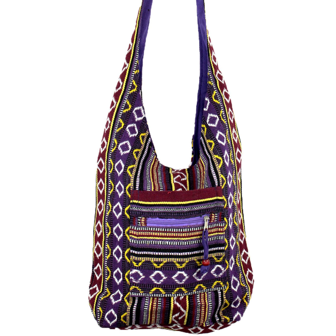 Diamond Pattern Canvas Sling Shoulder Bag - Purple