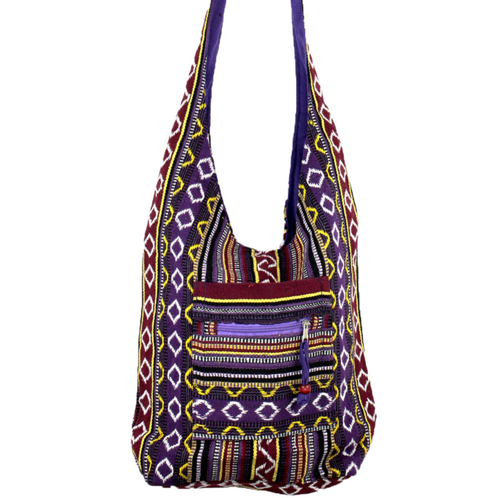 Diamond Pattern Canvas Sling Shoulder Bag - Purple