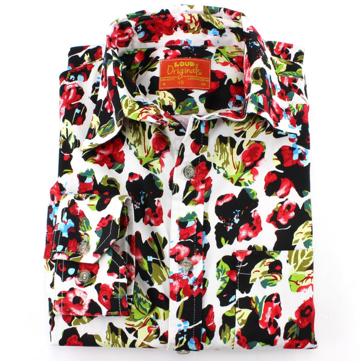 Tailored Fit Long Sleeve Shirt - Abstract Floral Windows Red