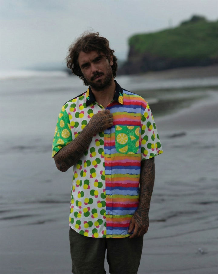 Regular Fit Short Sleeve Shirt - Bright Random Mixed Panel