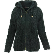 Handmade Wool Cable Knit Hooded Jacket - Charcoal