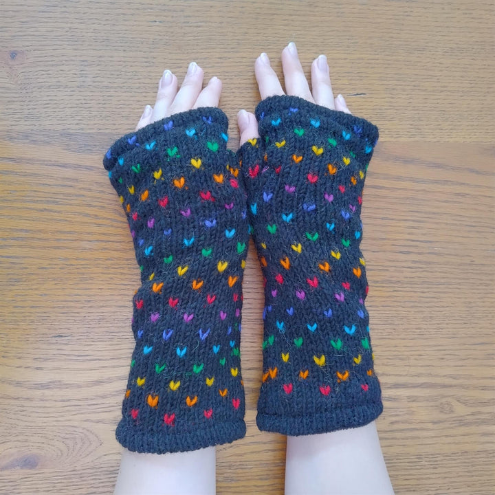 Wool Knit Fleece Lined  Wrist Warmers - Tik Tik Black