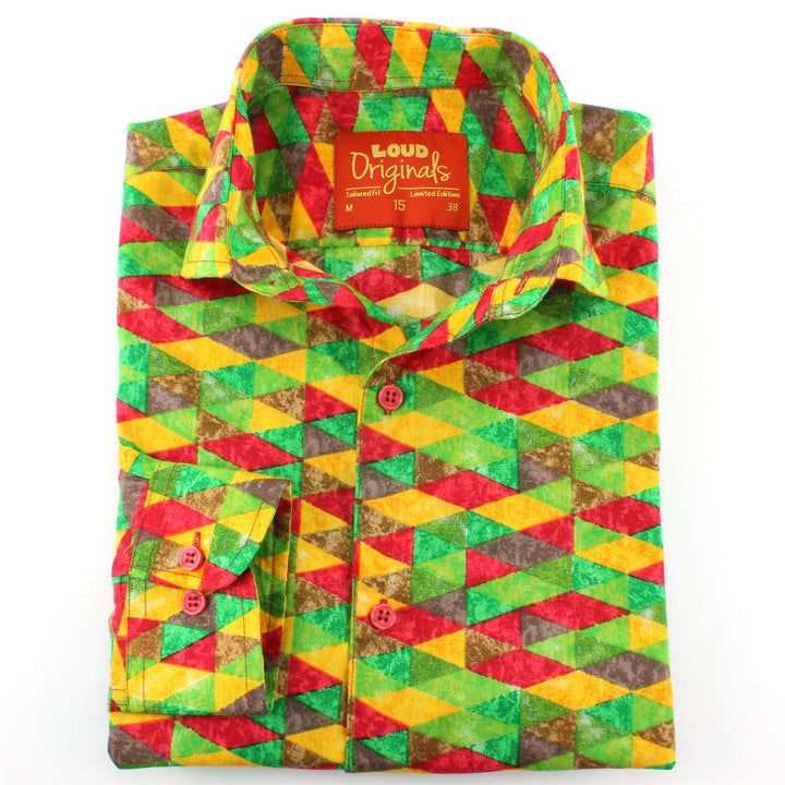Tailored Fit Long Sleeve Shirt - Red Green Harlequin
