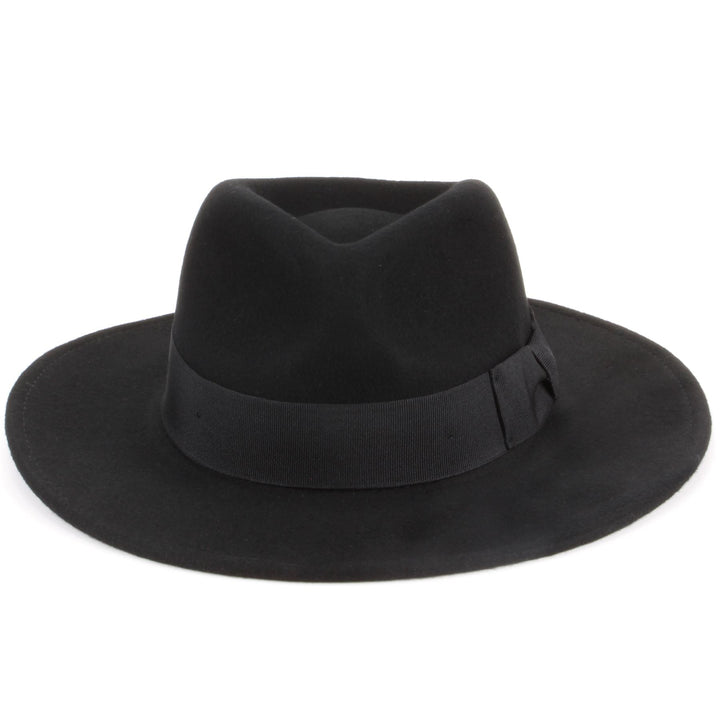 Wool felt Fedora hat with wide grosgrain band - Black