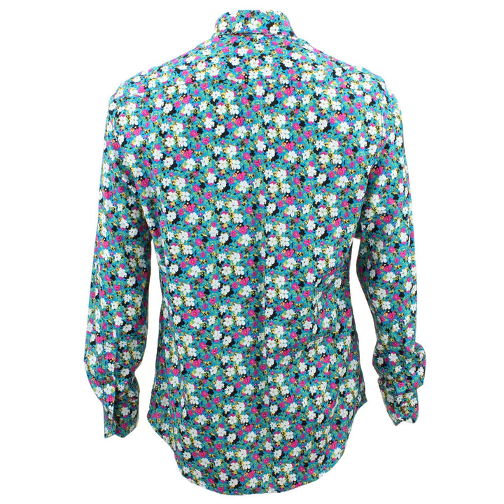 Tailored Fit Long Sleeve Shirt - Multi-coloured Floral on Turquoise