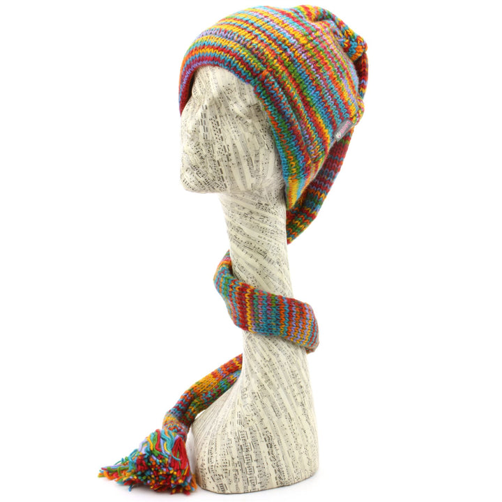 Wool Knit 'Tinky Winky' Tail Beanie Hat - Rainbow SD