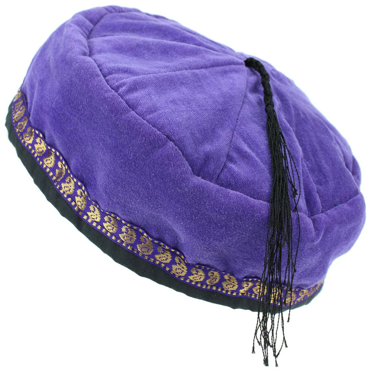 Nepalese Velvet Smoking Hat - Plain Purple