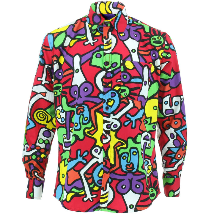Tailored Fit Long Sleeve Cotton Shirt - Tiffy Print - Red