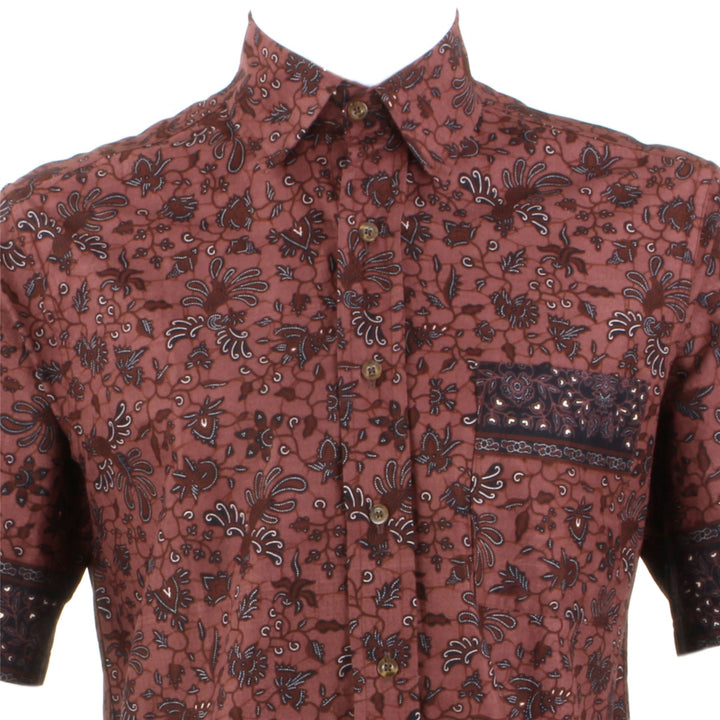 Regular Fit Short Sleeve Shirt - Dark Red Abstract