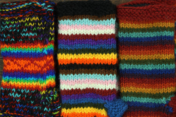 Hand Knitted Wool Arm Warmer - Stripe Progress Rainbow