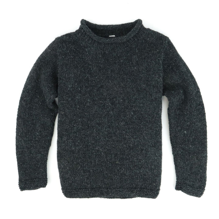 Hand Knitted Wool Jumper - Plain Charcoal