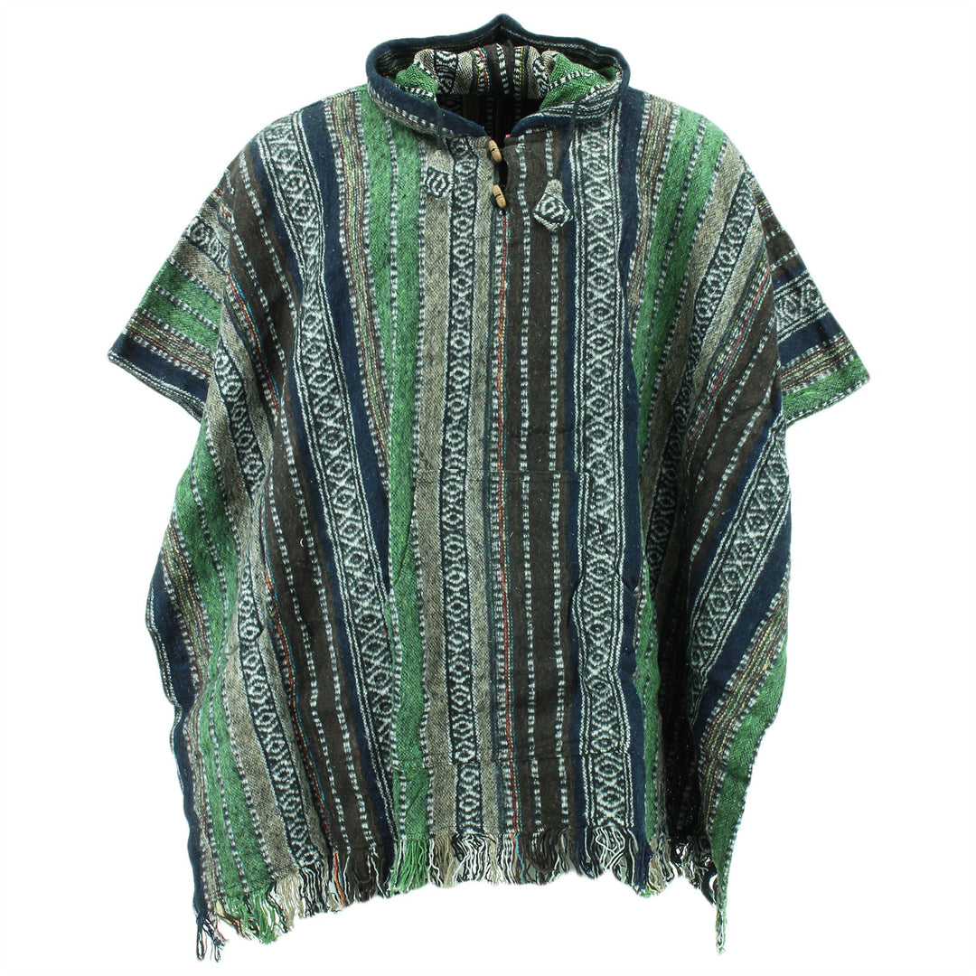 Brushed Cotton Hooded Poncho - Green