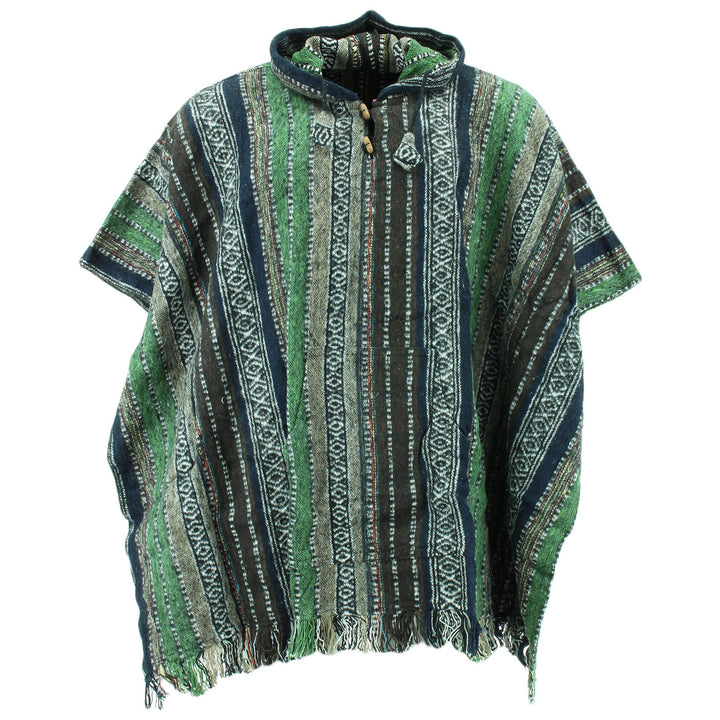 Brushed Cotton Hooded Poncho - Green