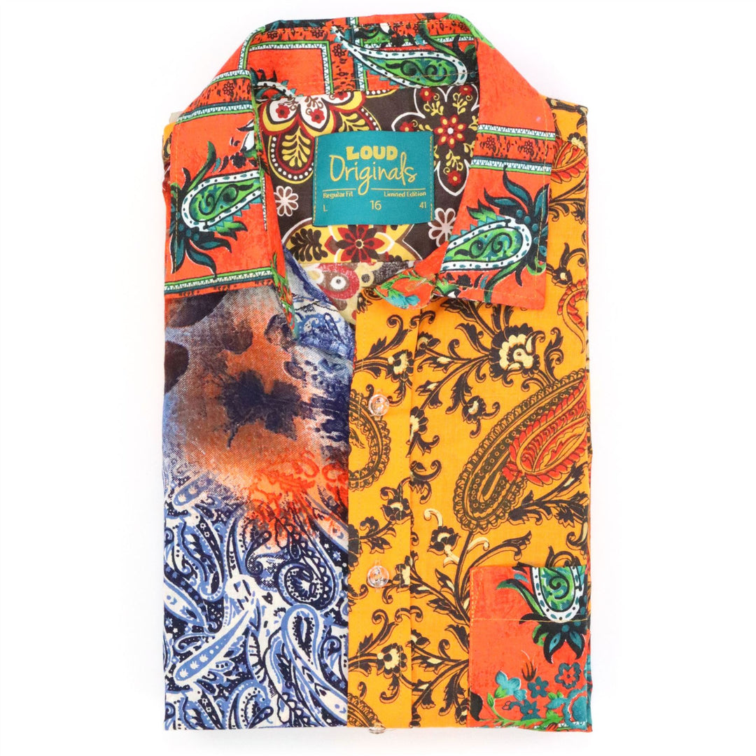 Regular Fit Short Sleeve Shirt - Orange Random Mixed Panel