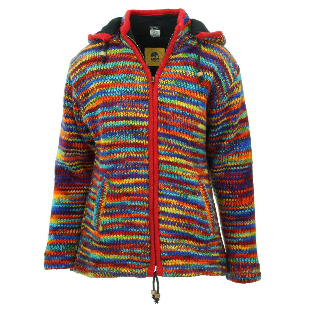 Hand Knitted Wool Hooded Jacket Cardigan Ladies Cut - SD Rainbow