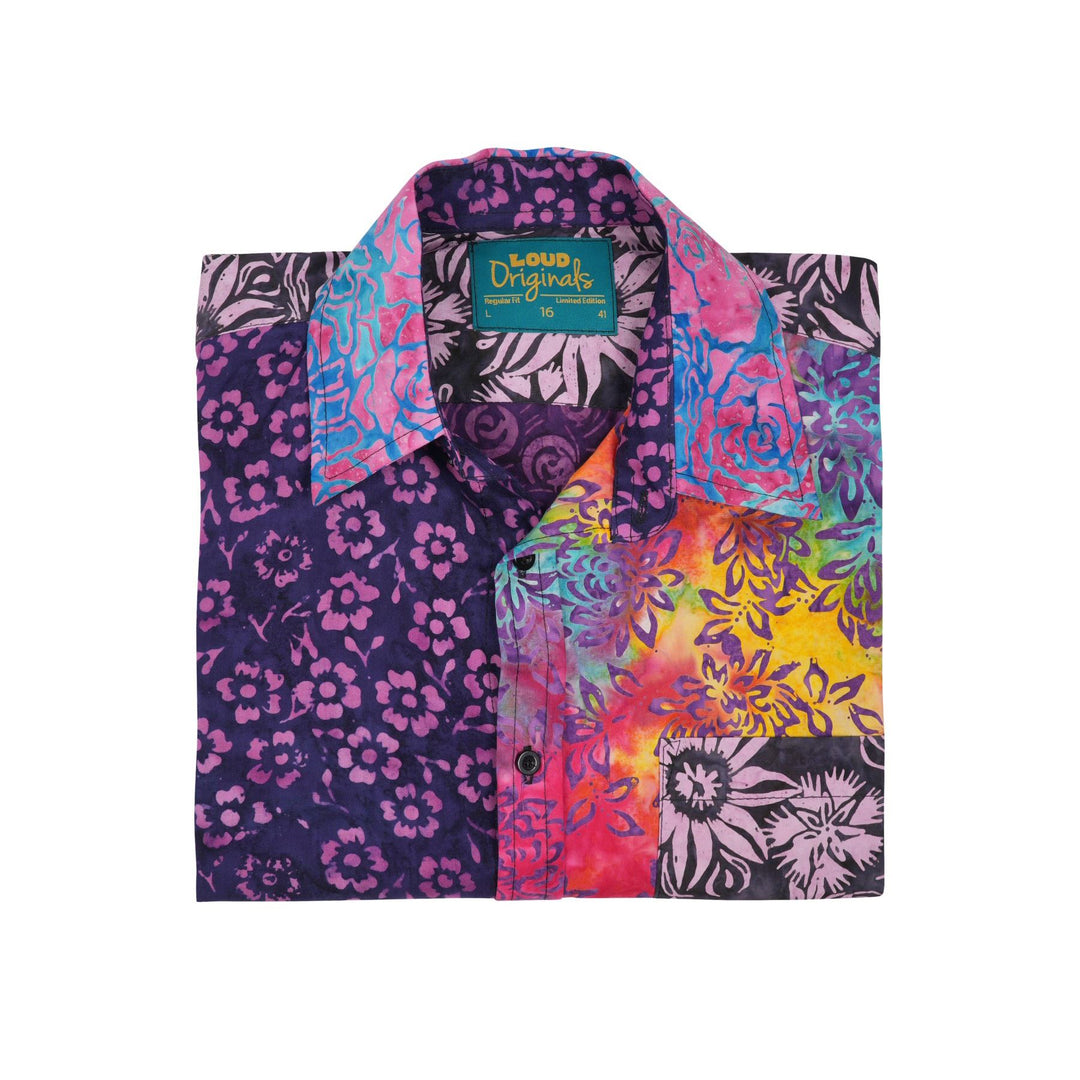 Regular Fit Long Sleeve Shirt - Random Mixed Panel Batik Purple