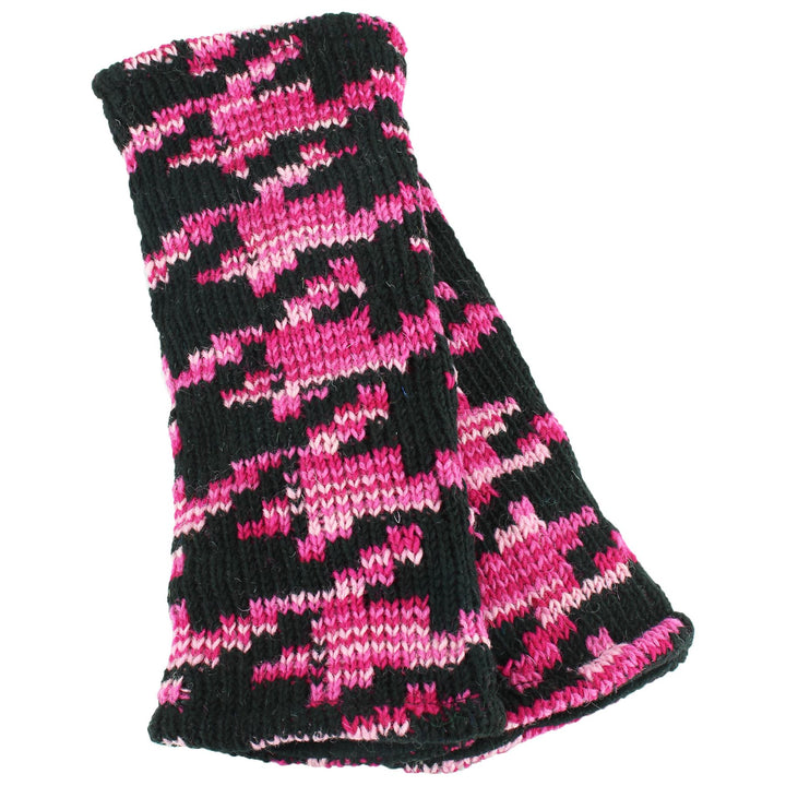 Chunky Wool Knit Leg Warmers - Pink Houndstooth