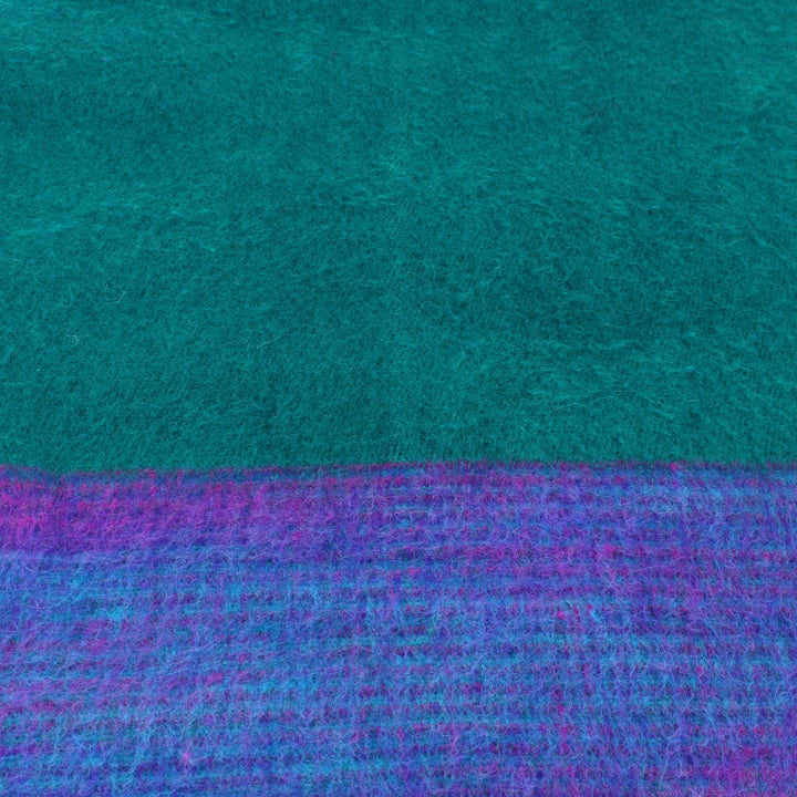 Tibetan Wool Blend Shawl Blanket - Teal with Purple Reverse