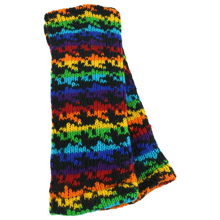 Chunky Wool Knit Leg Warmers - Rainbow Houndstooth