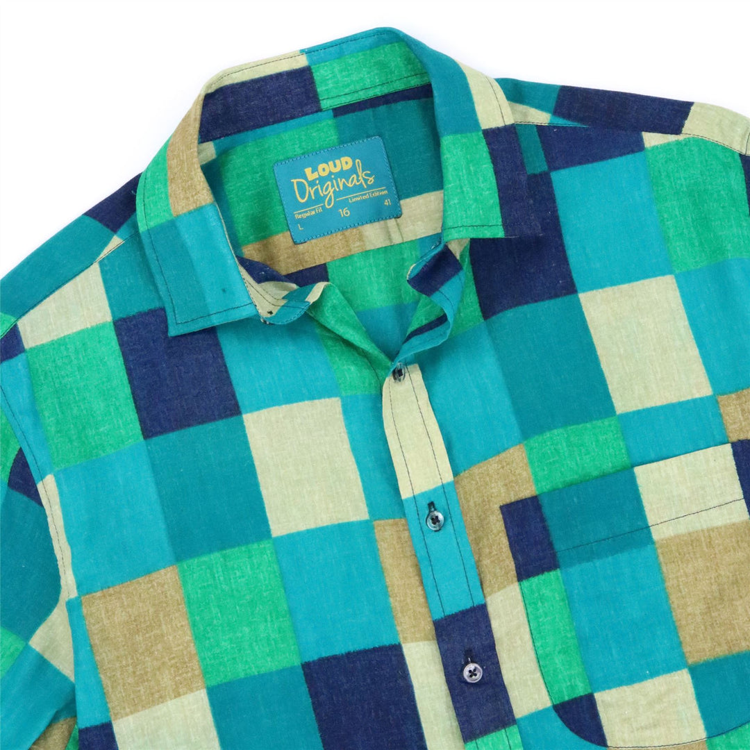 Regular Fit Short Sleeve Shirt - Teal Check