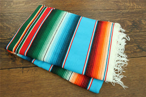 Serape Mexicain Tissé à la Main Grand 200cm x 147cm - Bleu Clair